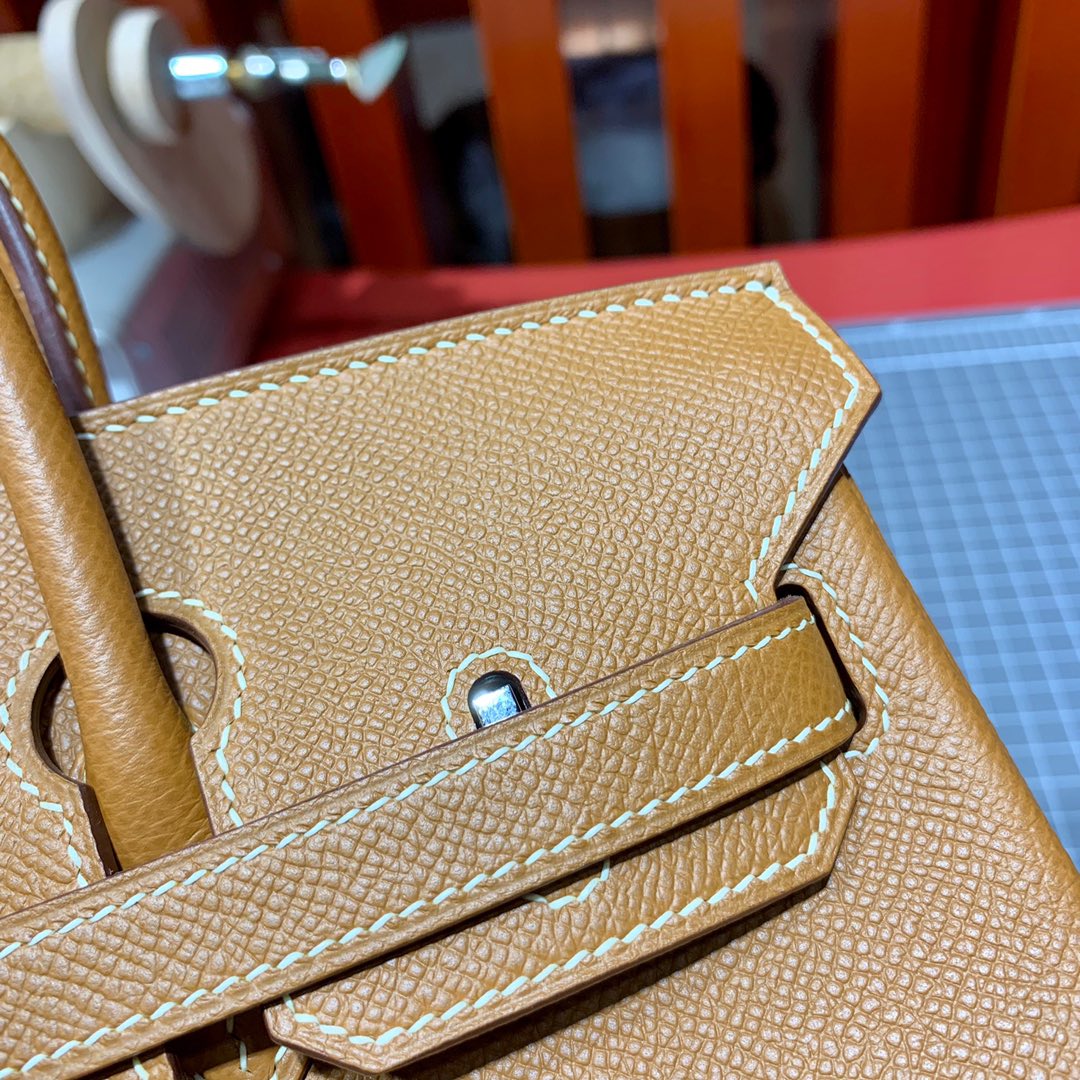 Hermes包包官网 爱马仕铂金包Birkin25CM 土黄色手掌纹牛皮 银扣