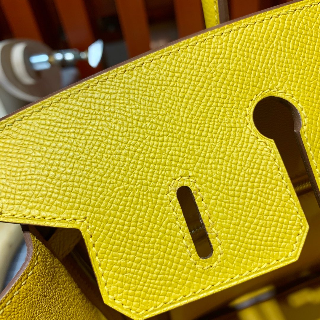 Hermes Birkin25CM 爱马仕琥珀黄Epsom皮铂金包 金银扣