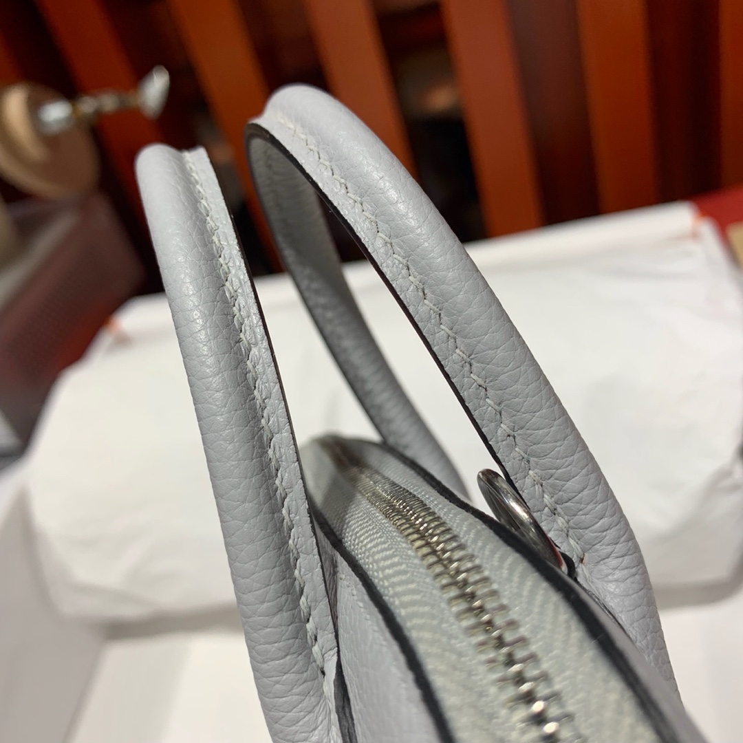 现货 Hermes Mini Bolide18CM 爱马仕冰川灰法国Evercolor皮迷你保龄球包