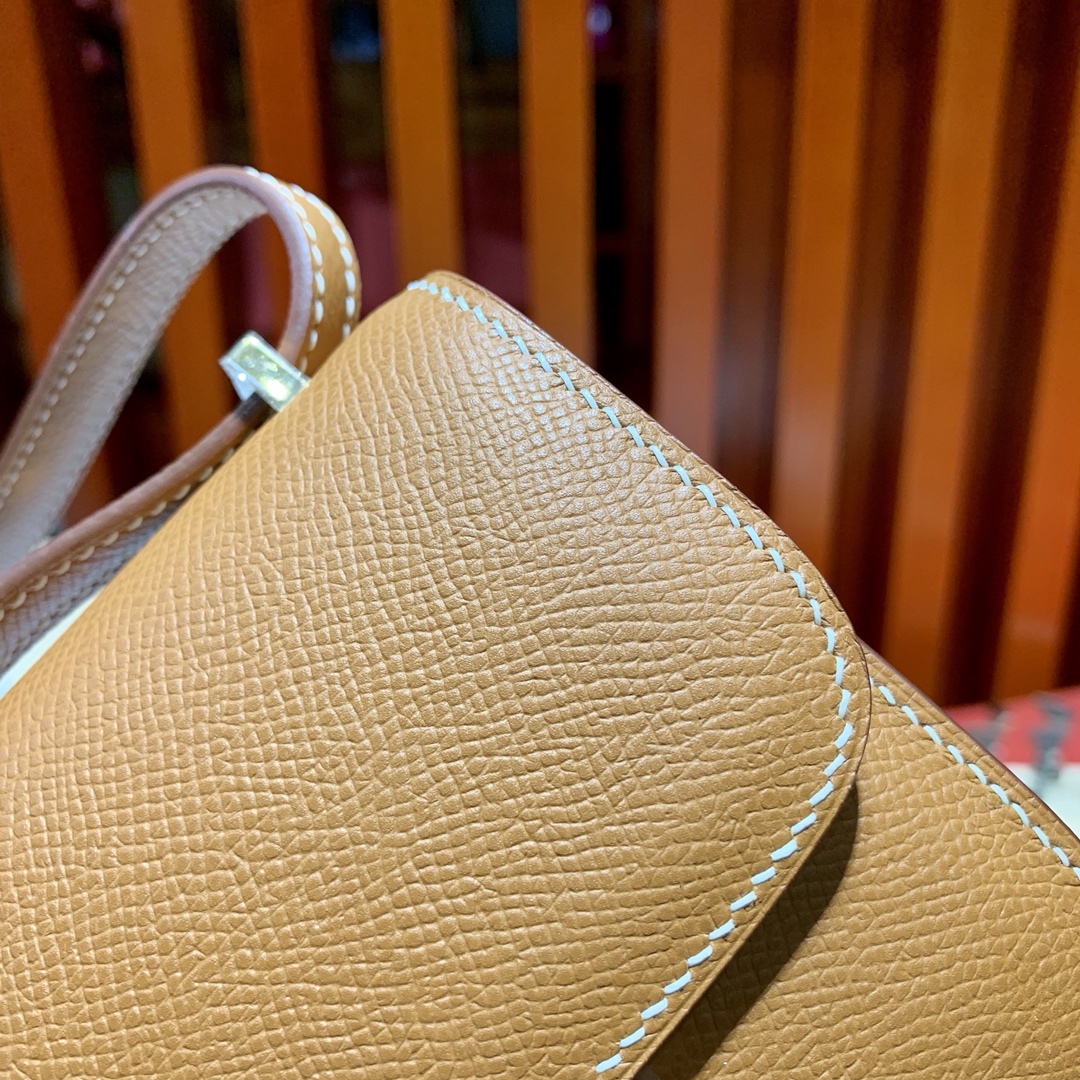 Hermes Mini Constance14CM 爱马仕土黄色Epsom牛皮迷你康斯坦包 金扣