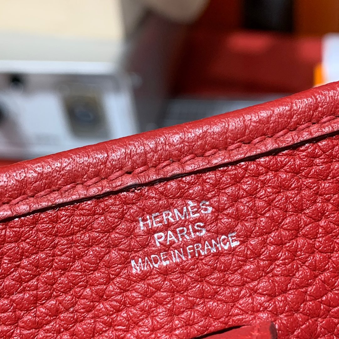Hermes Mini Evelyne17CM 爱马仕原厂TC牛皮伊芙琳包 爱马仕红 银扣