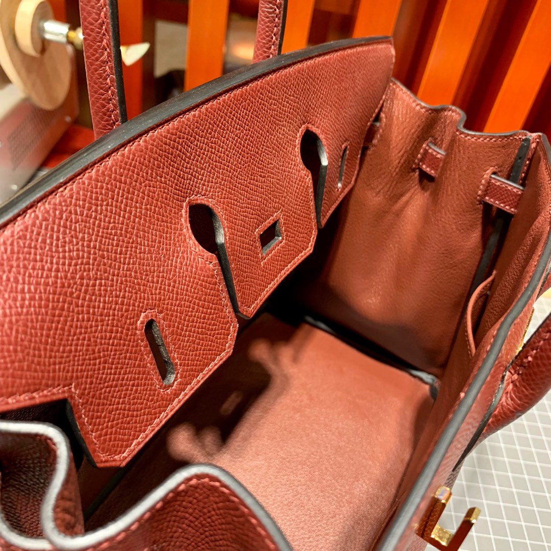 爱马仕铂金包批发 Hermes波尔多酒红Epsom皮Birkin25CM 金银扣