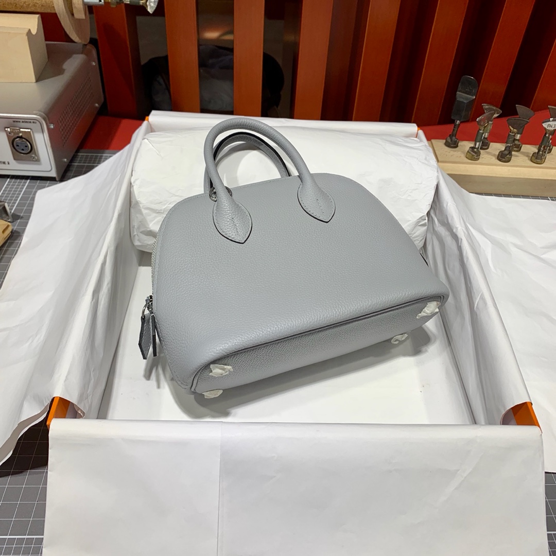 现货 Hermes Mini Bolide18CM 爱马仕冰川灰法国Evercolor皮迷你保龄球包