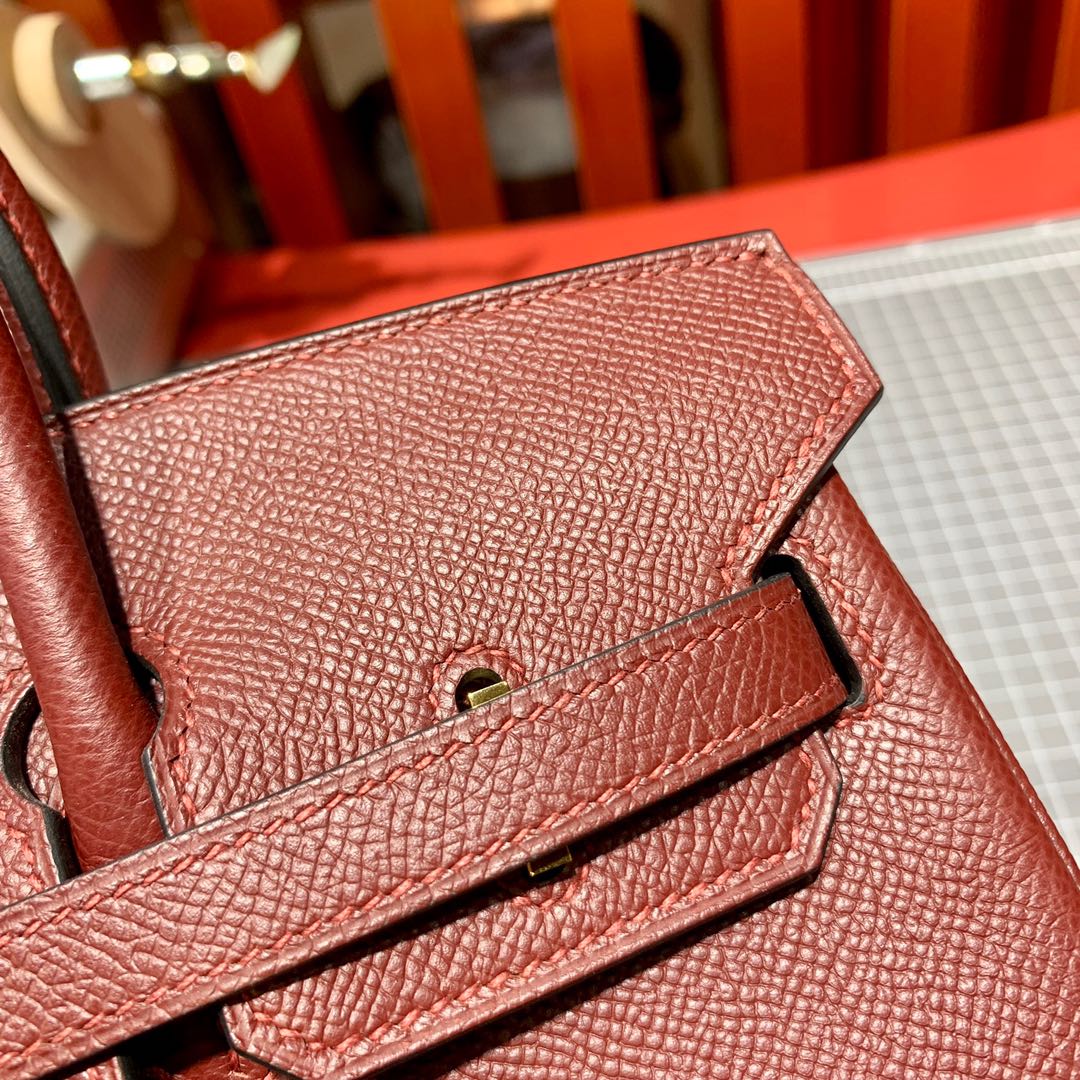 爱马仕铂金包批发 Hermes波尔多酒红Epsom皮Birkin25CM 金银扣