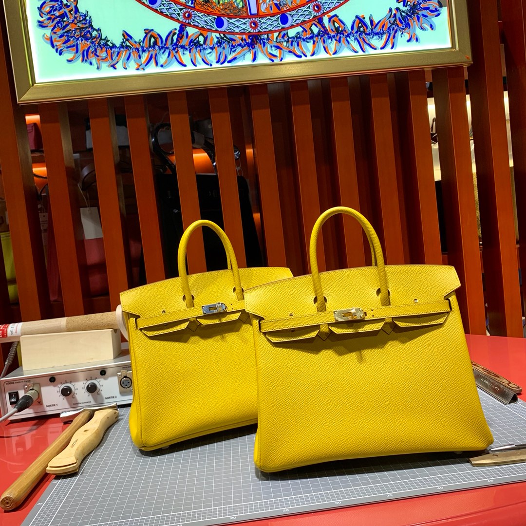 Hermes Birkin25CM 爱马仕琥珀黄Epsom皮铂金包 金银扣