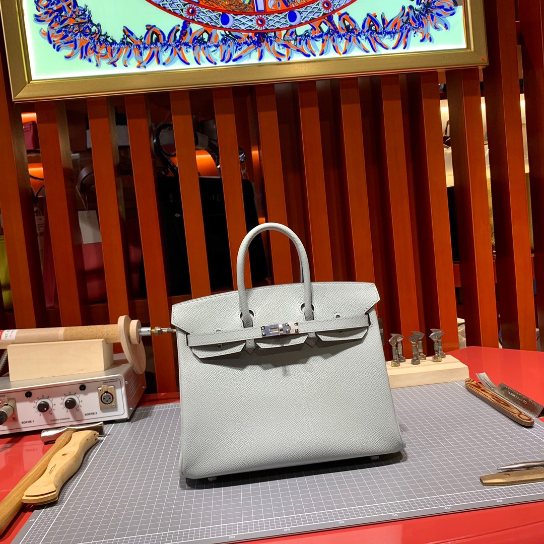 爱马仕Birkin女包 Hermes海鸥灰Epsom皮铂金包Birkin25cm 银扣
