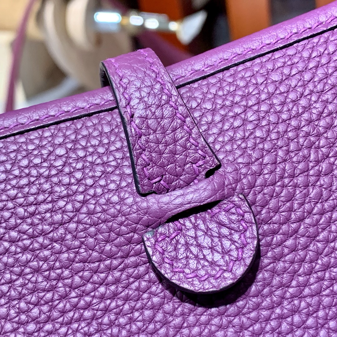Hermes Mini Evelyne17CM 爱马仕海葵紫TC牛皮伊芙林包 银扣