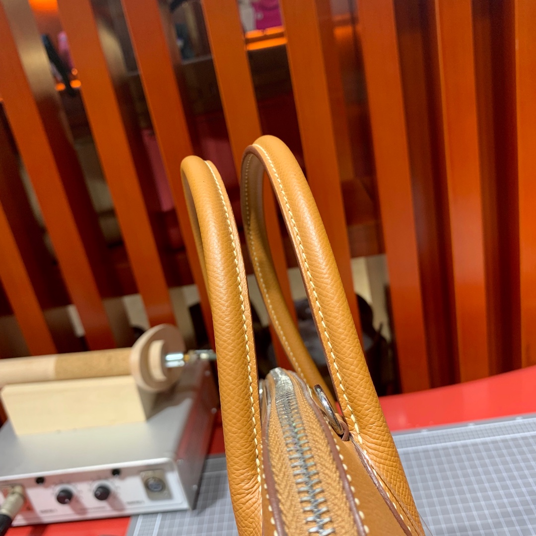 现货 Hermes Bolide31CM 爱马仕土黄色Epsom牛皮保龄球包 银扣