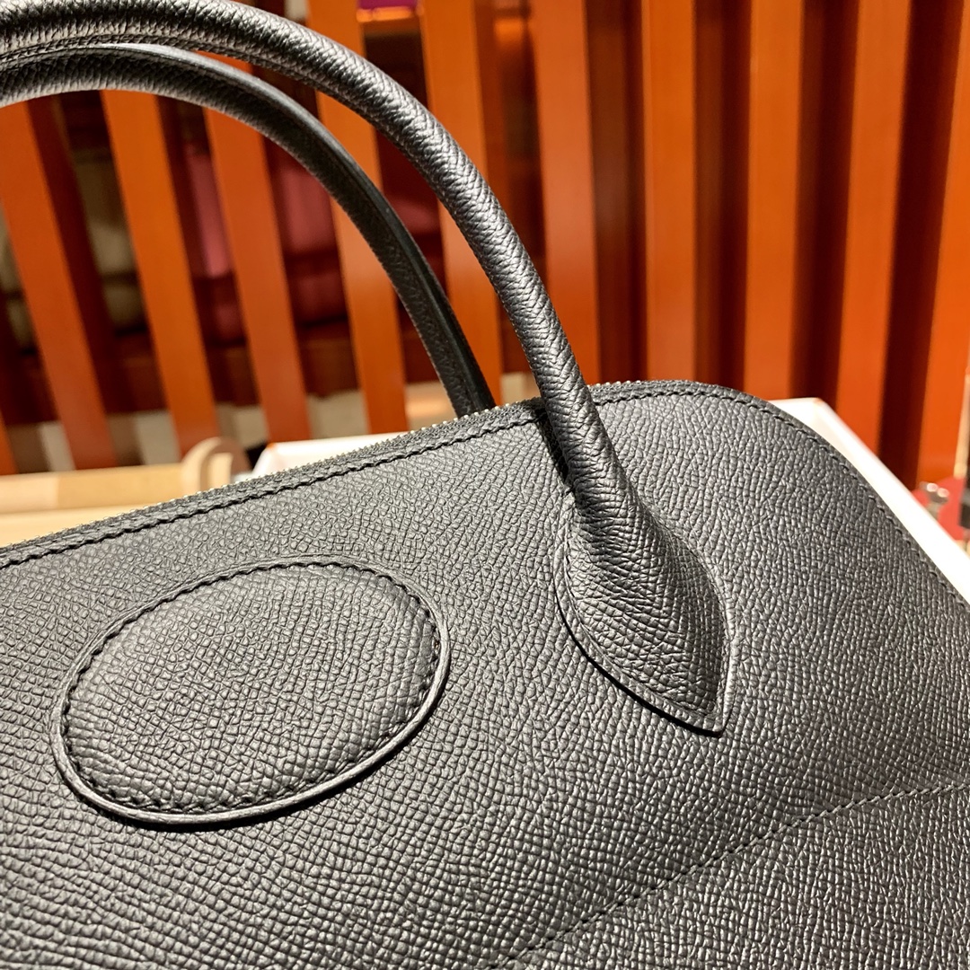 现货 Hermes包包官网 爱马仕黑色Epsom牛皮Bolide保龄球包31CM