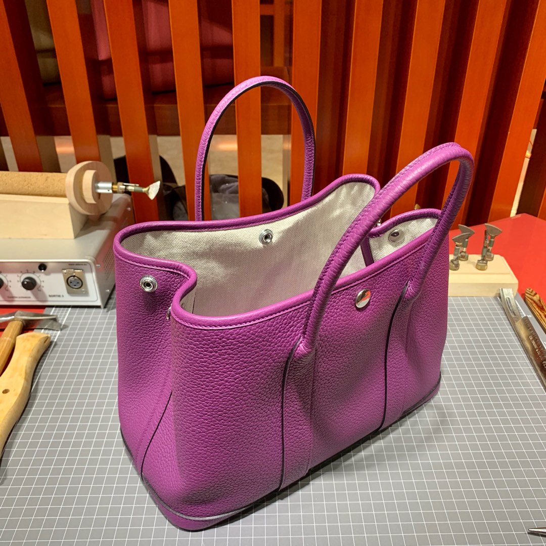 Hermes Garden Party30cm 爱马仕P9海葵紫Negonda皮花园包女款手提包