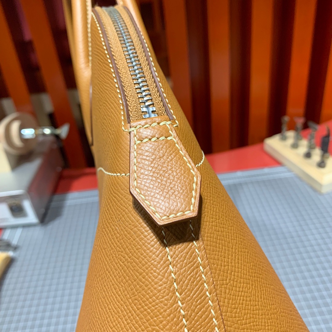 现货 Hermes Bolide31CM 爱马仕土黄色Epsom牛皮保龄球包 银扣