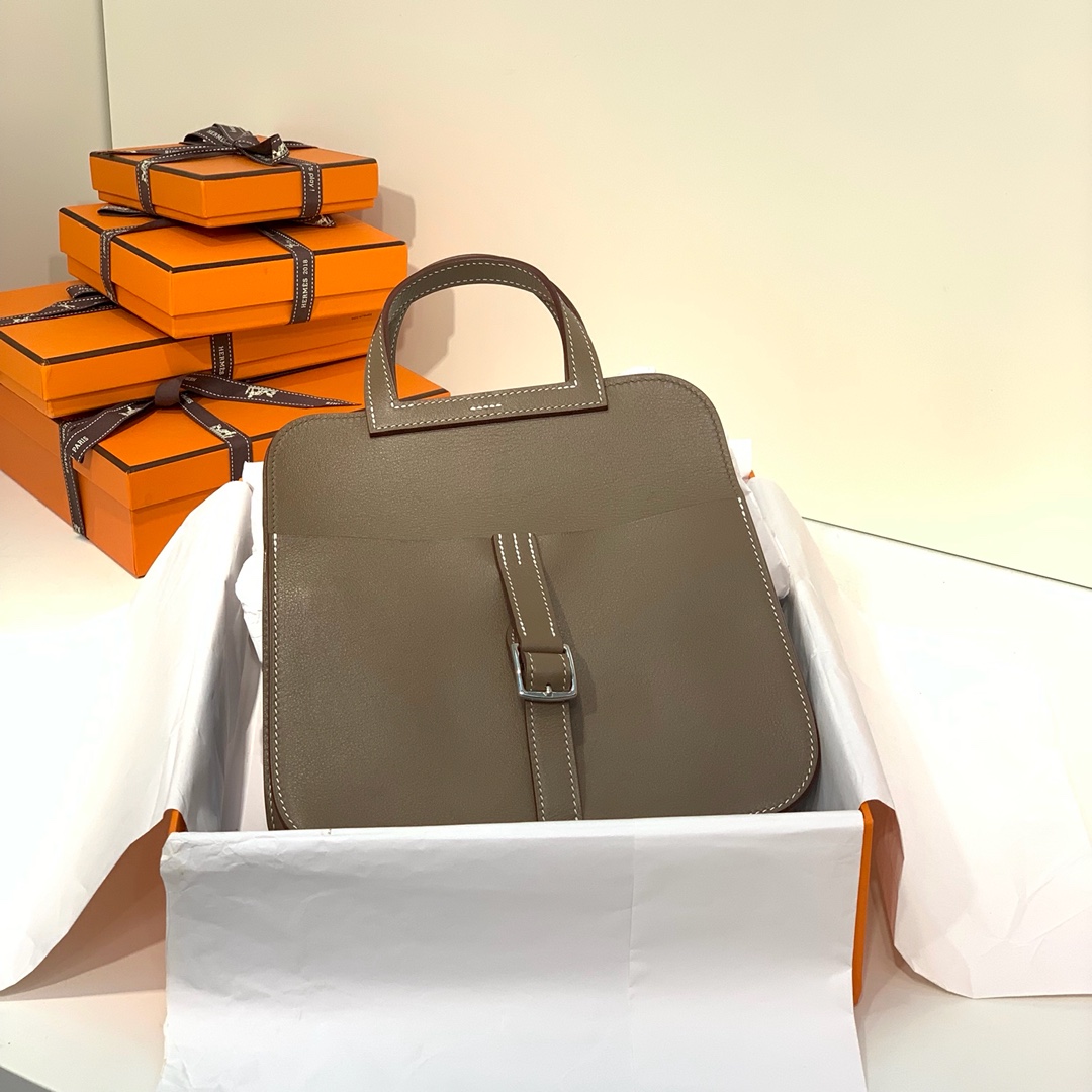 现货 爱马仕包包价格 Hermes mini Halzan22CM 大象灰Swift牛皮 银扣