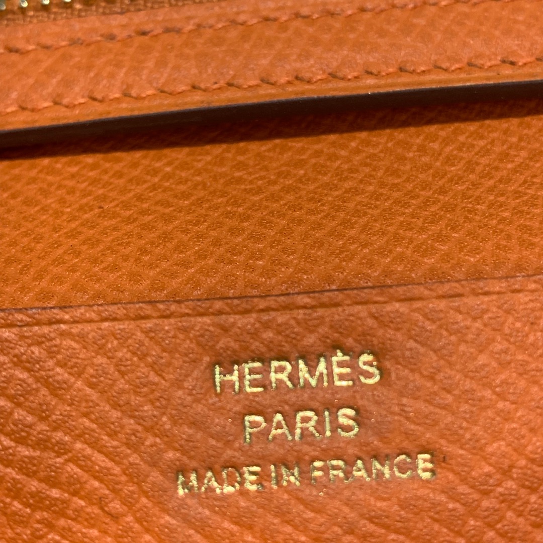 现货 Hermes Bearn钱包 爱马仕掌纹牛皮经典短款钱夹 橙色金扣