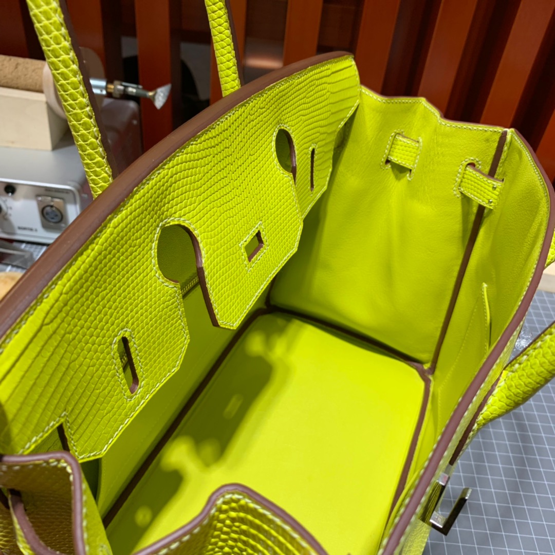 现货 爱马仕铂金包价格 Hermes Birkin30CM 柠檬黄蜥蜴皮 银扣