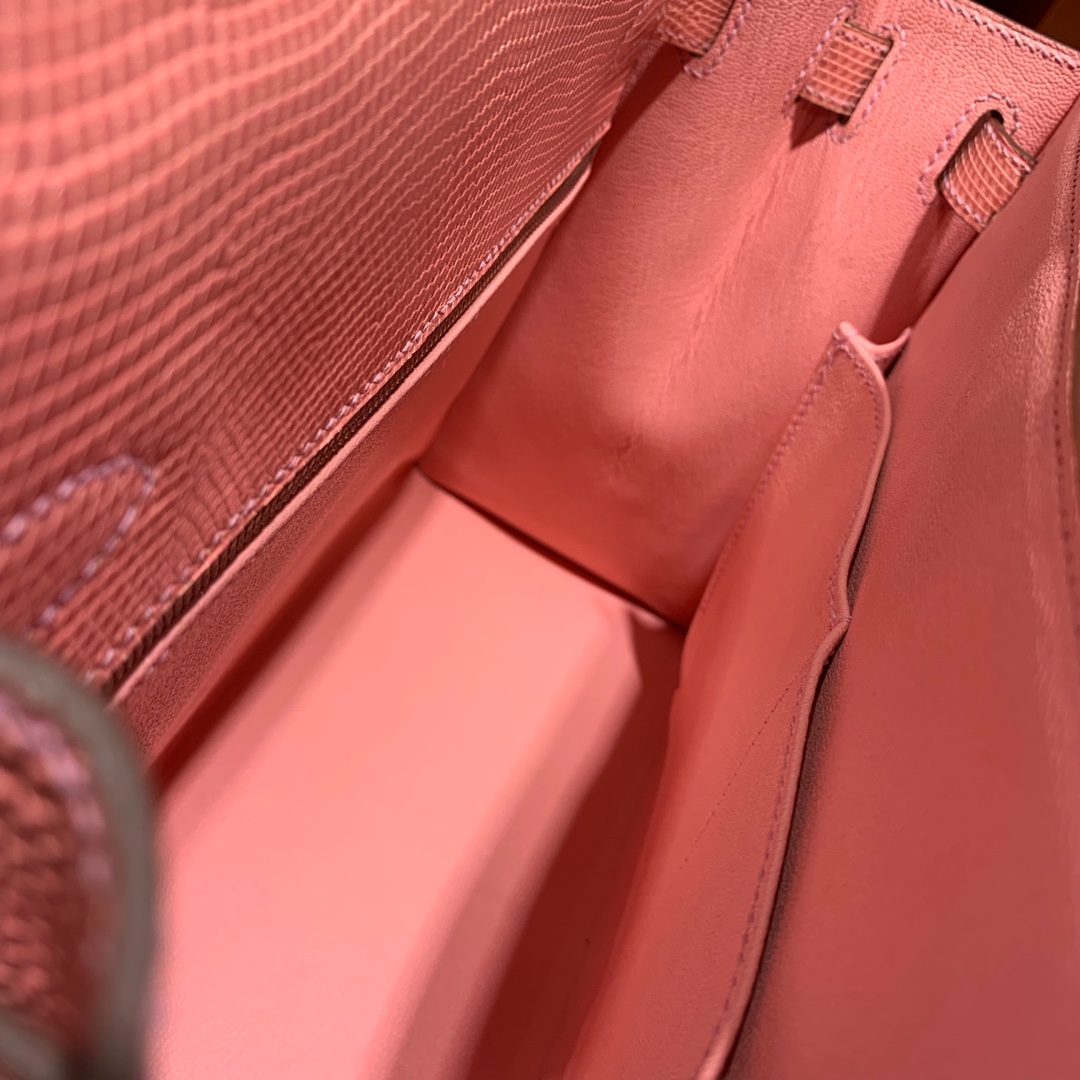 爱马仕蜥蜴皮凯莉包 Hermes Kelly28CM 奶昔粉进口蜥蜴皮 银扣