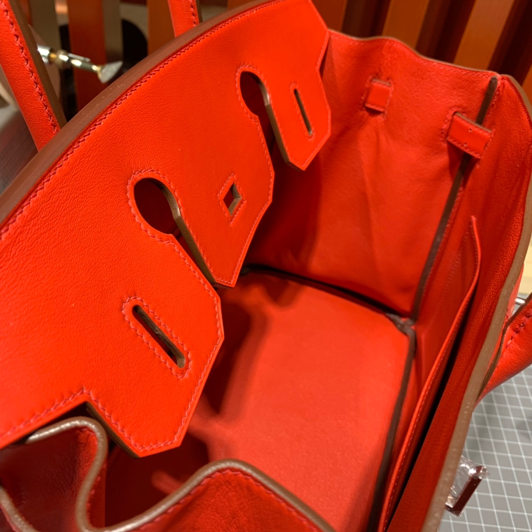 Hermes Birkin30CM 爱马仕S3心红色Swift牛皮苏格兰铂金包 银扣