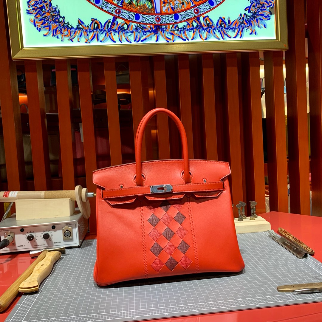 Hermes Birkin30CM 爱马仕S3心红色Swift牛皮苏格兰铂金包 银扣