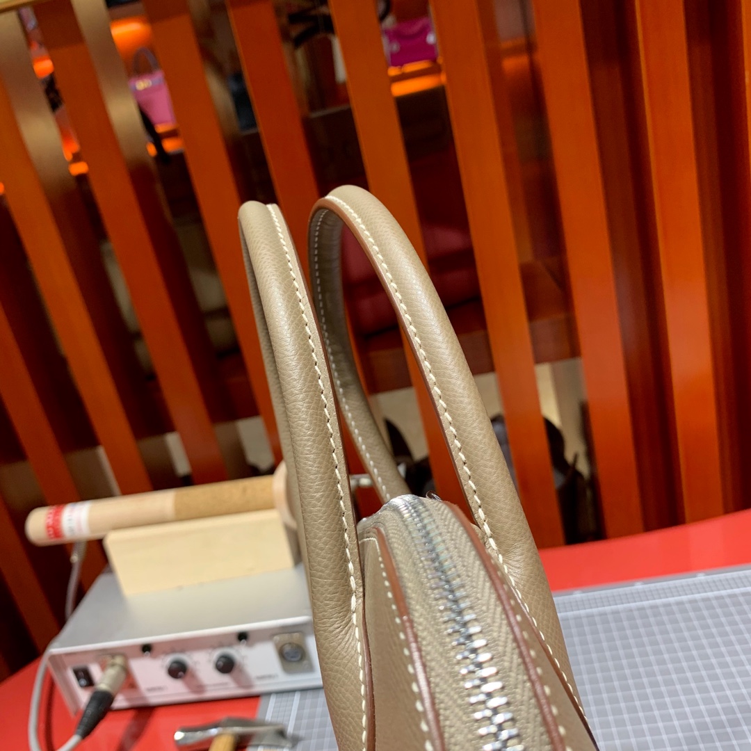 现货 爱马仕保龄球包 Hermes大象灰Epsom牛皮Bolide31CM 银扣