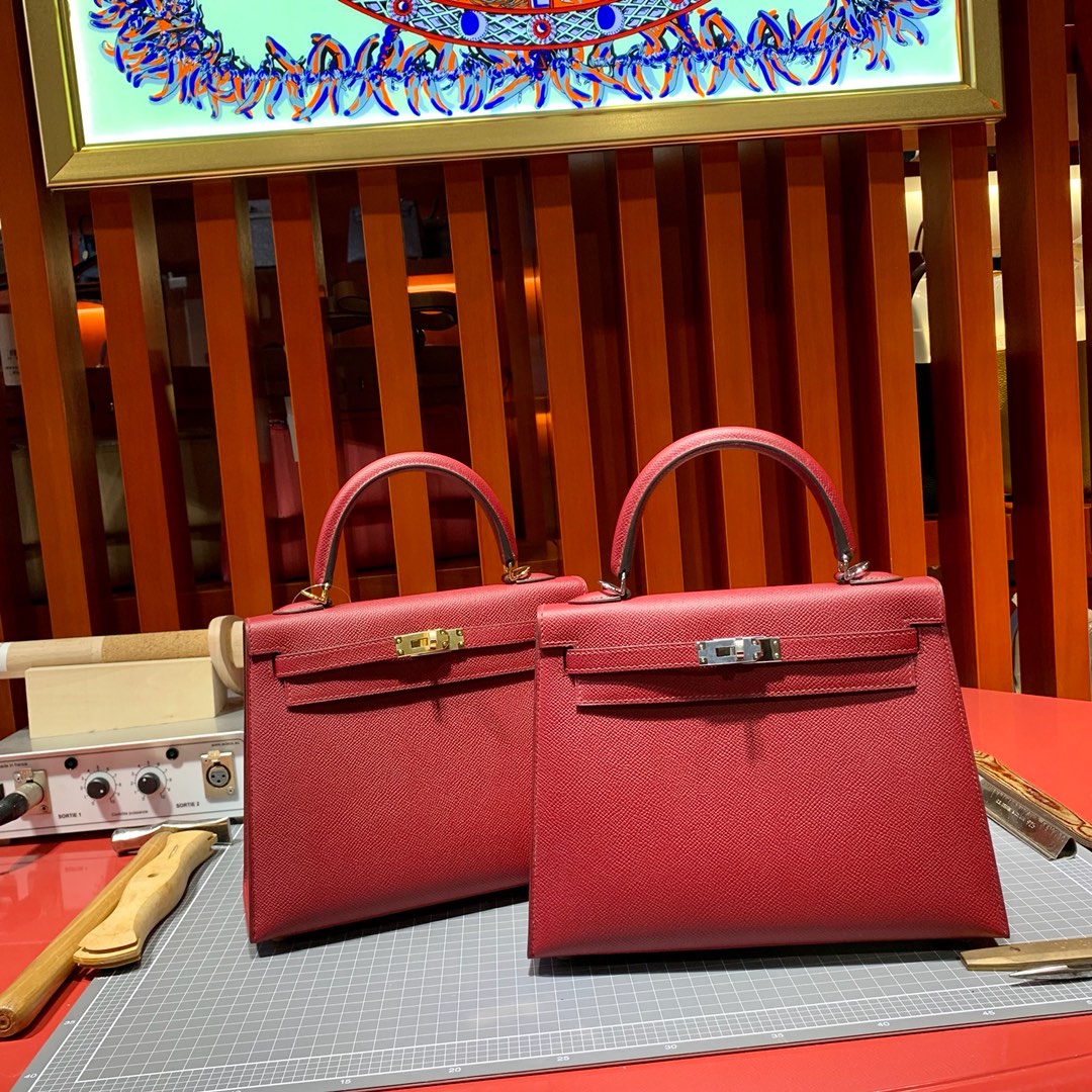爱马仕Kelly女包 Hermes凯莉包Kelly25CM B5宝石红Epsom皮 金银扣