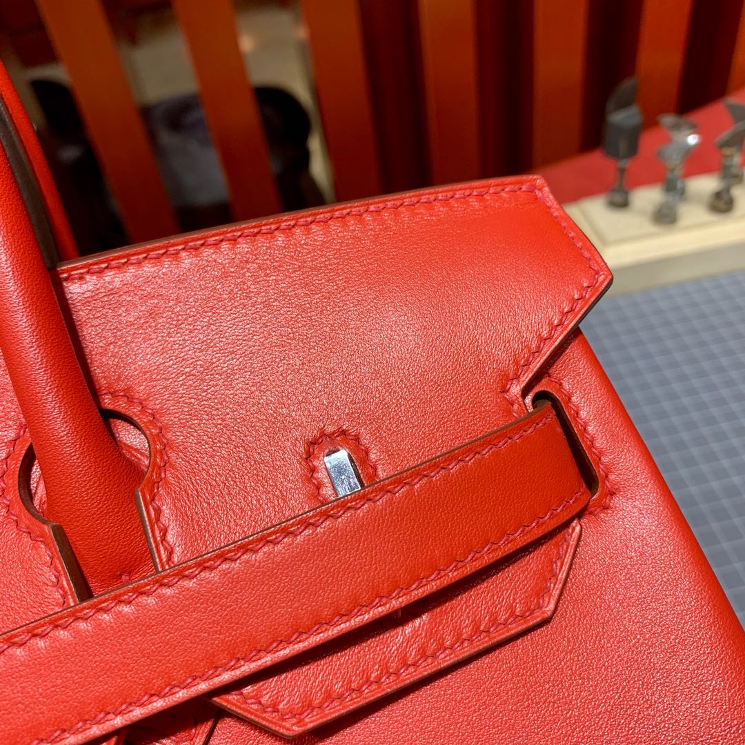 Hermes Birkin30CM 爱马仕S3心红色Swift牛皮苏格兰铂金包 银扣