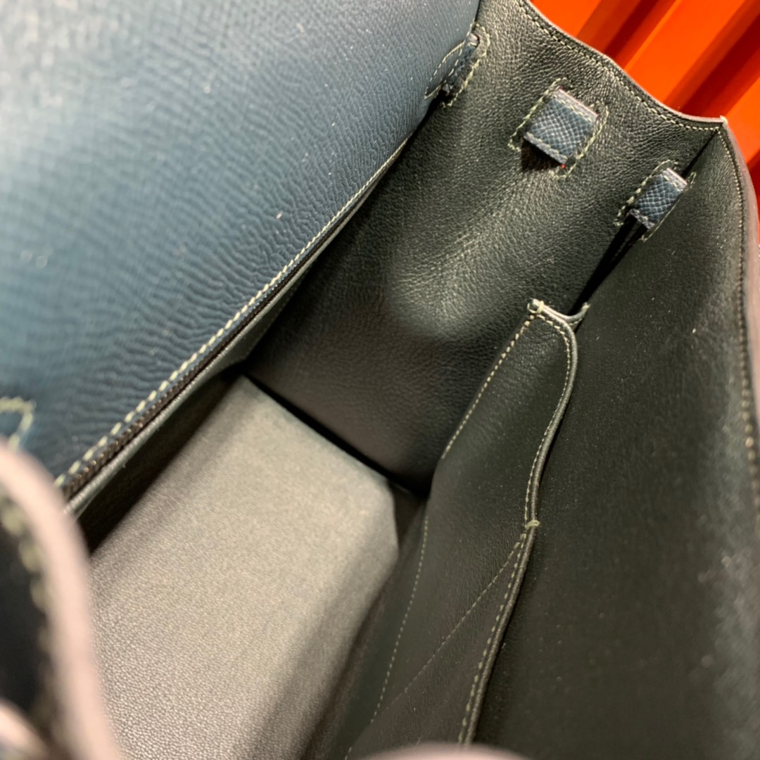 现货 Hermes Kelly25cm 爱马仕6O松柏绿掌纹牛皮凯莉包 金银扣