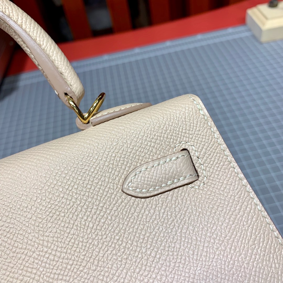现货 爱马仕凯莉包 Hermes Kelly25cm P1蔷薇粉原厂Epsom皮 金扣