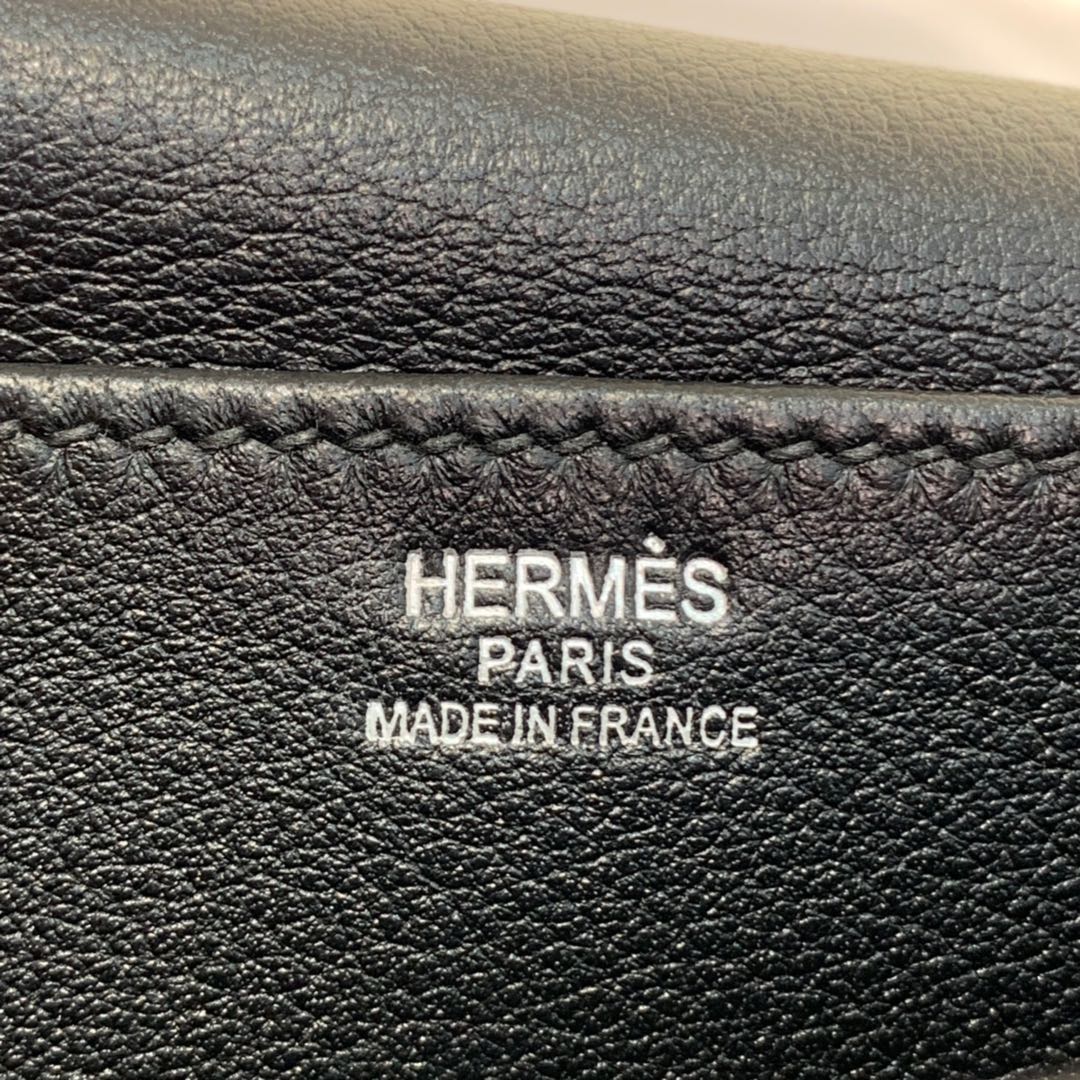 Hermes mini Halzan22CM 爱马仕黑色进口Swift牛皮手提斜挎包包 银扣