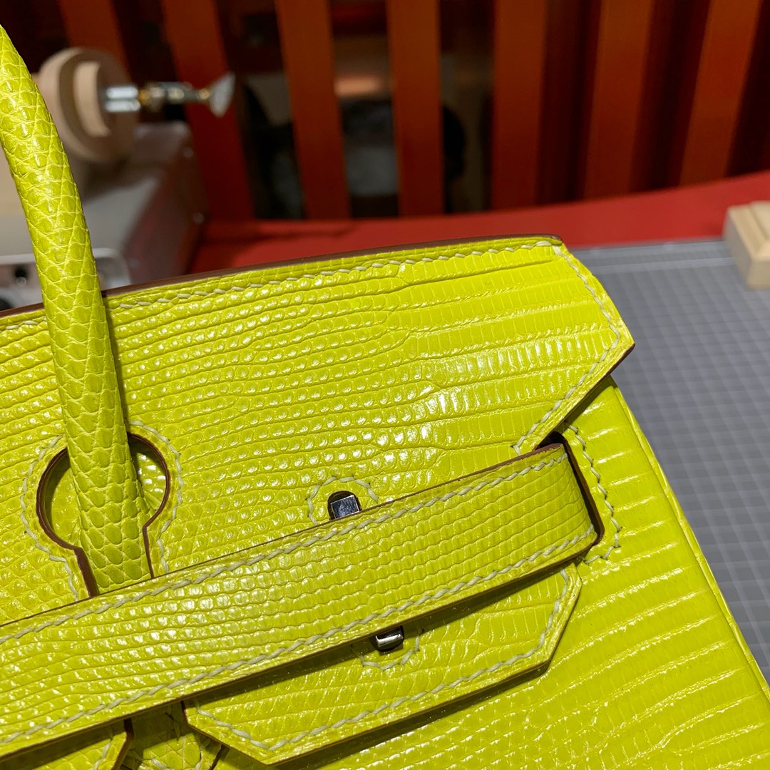 现货 爱马仕铂金包价格 Hermes Birkin30CM 柠檬黄蜥蜴皮 银扣