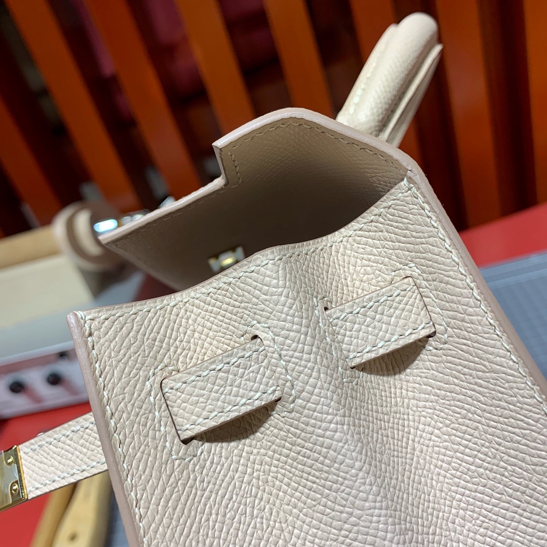 现货 爱马仕凯莉包 Hermes Kelly25cm P1蔷薇粉原厂Epsom皮 金扣