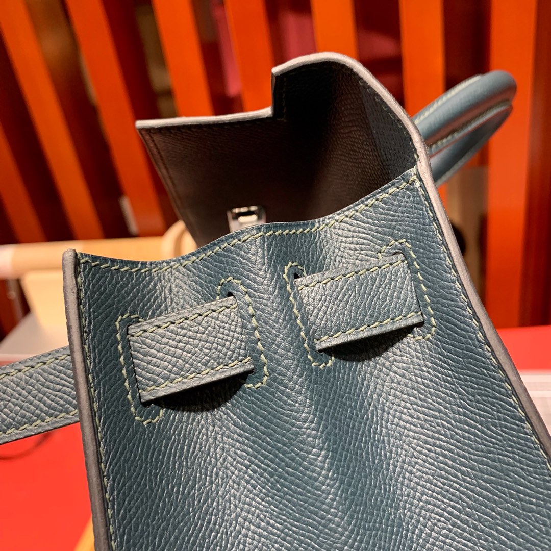 现货 Hermes Kelly25cm 爱马仕6O松柏绿掌纹牛皮凯莉包 金银扣