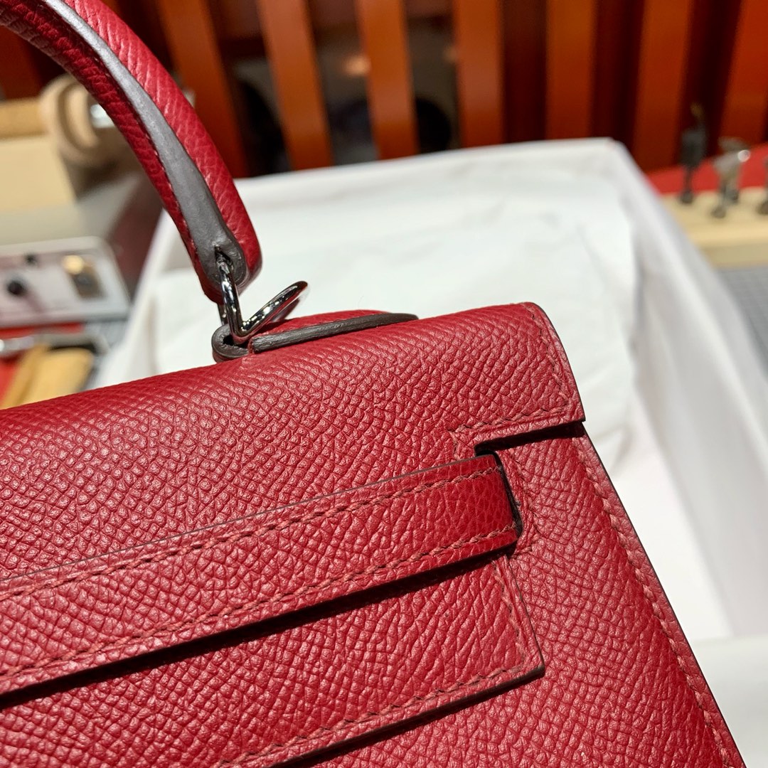 爱马仕Kelly女包 Hermes凯莉包Kelly25CM B5宝石红Epsom皮 金银扣