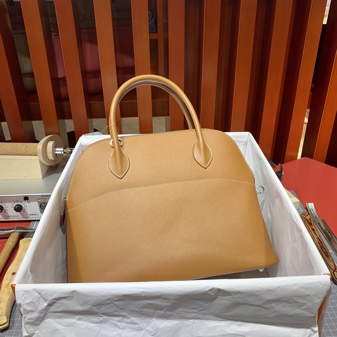 现货 Hermes Bolide31CM 爱马仕土黄色Epsom牛皮保龄球包 银扣