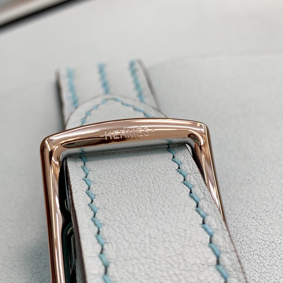 现货 Hermes mini Halzan22CM 爱马仕微风蓝Swift牛皮手提斜挎包
