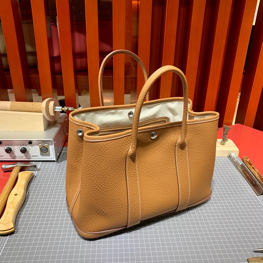 爱马仕花园包价格 Hermes Garden Party30cm CK37土黄色Negonda皮 银扣