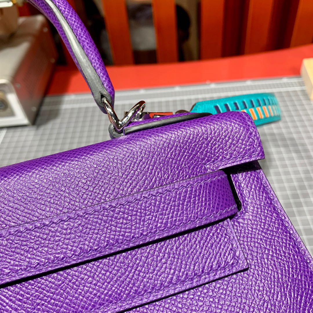 爱马仕Kelly女包 Hermes Kelly28CM 5L梦幻紫Epsom皮凯莉包 金银扣