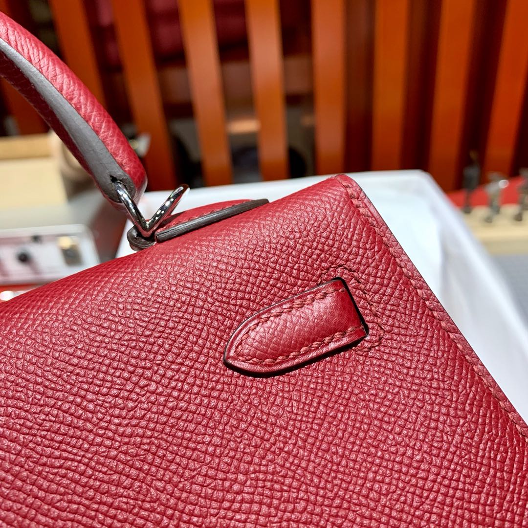 爱马仕Kelly女包 Hermes凯莉包Kelly25CM B5宝石红Epsom皮 金银扣