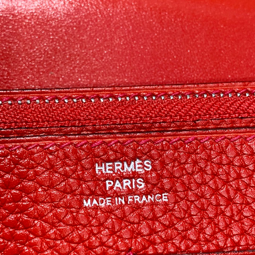 Hermes Dogon 爱马仕大红色进口Togo牛皮Dogon护照本钱包 银扣