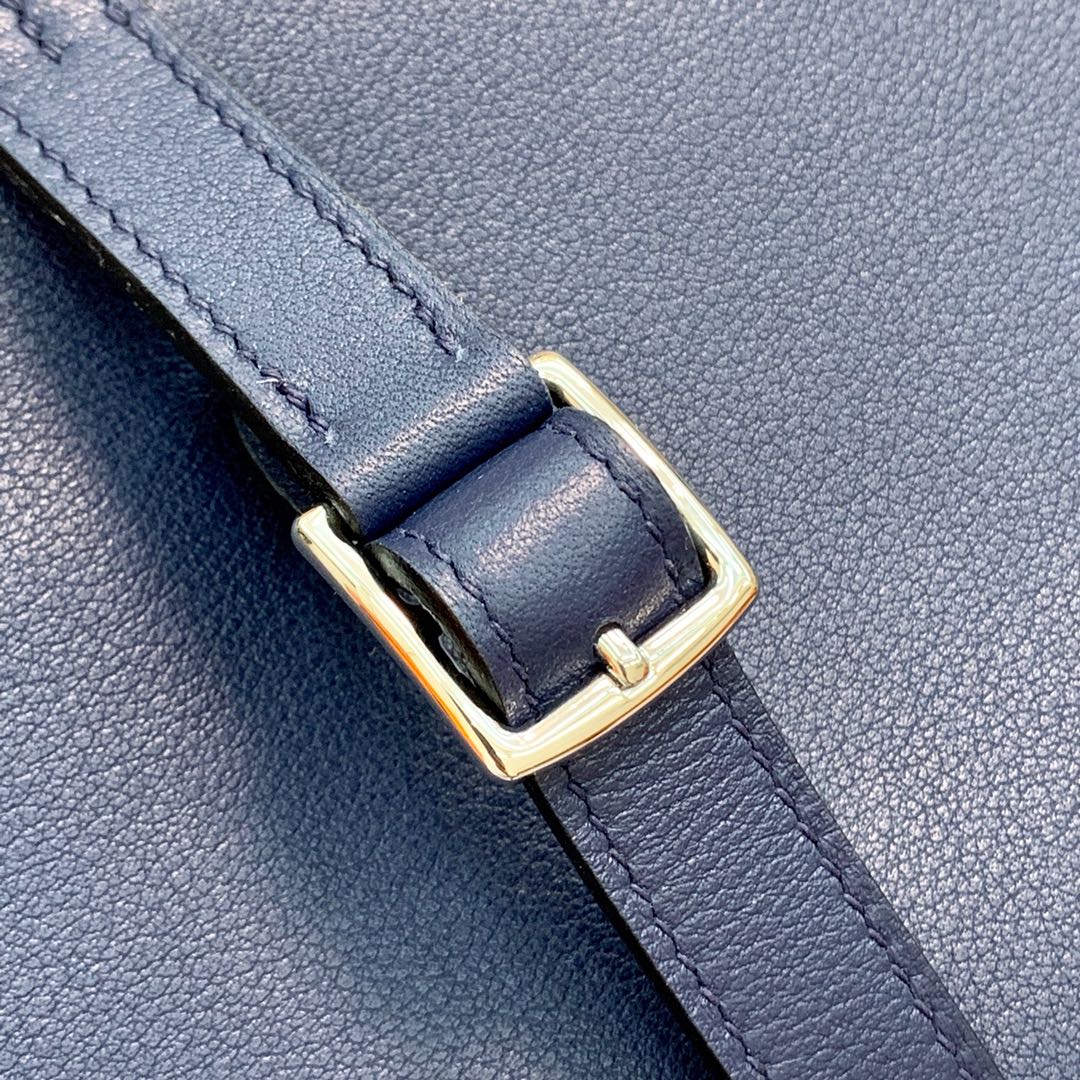 Hermes mini Halzan22CM 爱马仕宝石蓝Swift牛皮手提斜挎包包 银扣