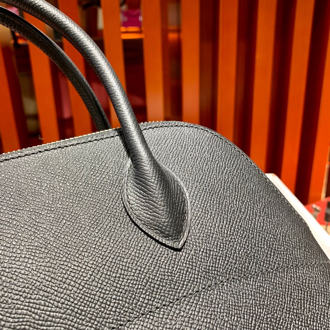 现货 Hermes包包官网 爱马仕黑色Epsom牛皮Bolide保龄球包31CM