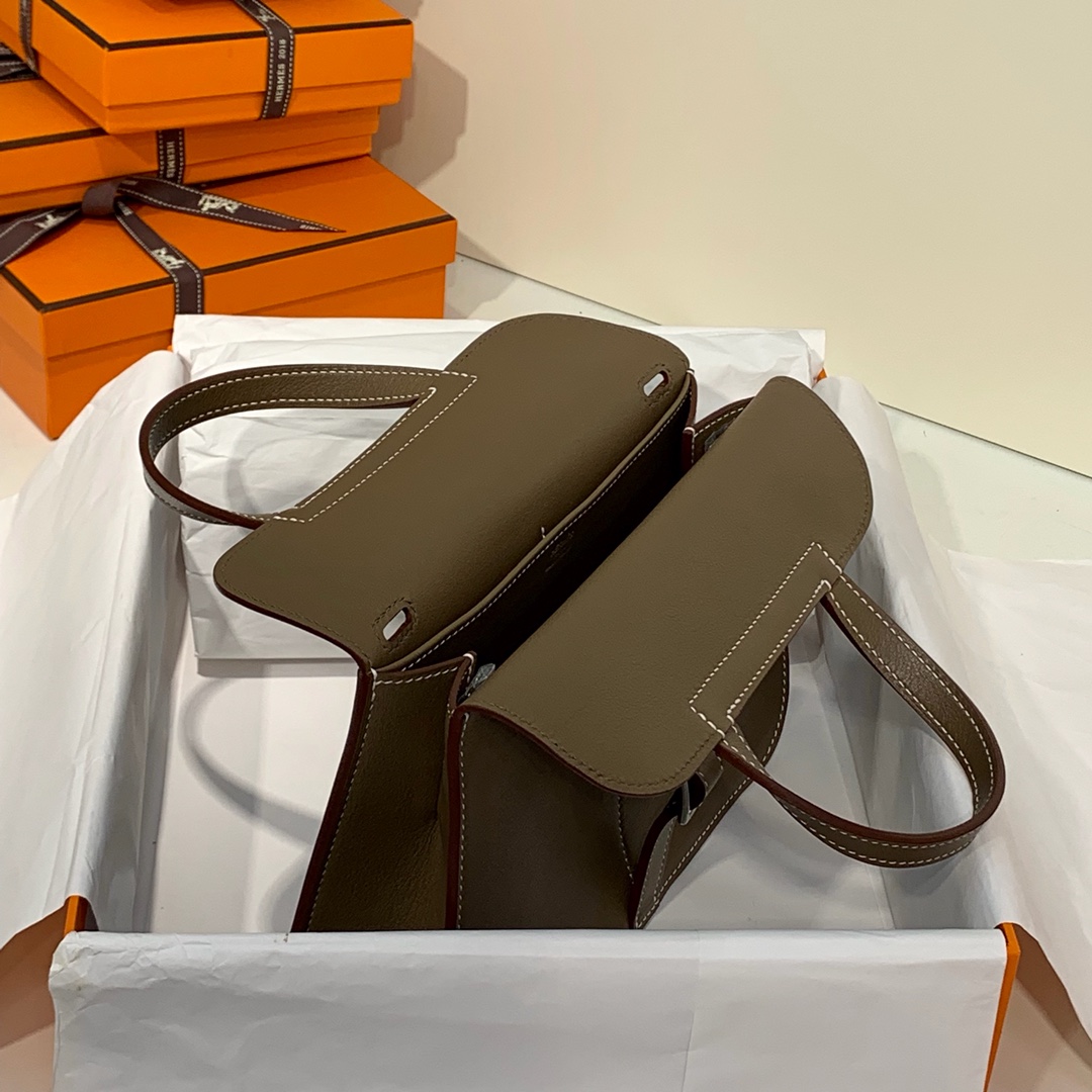 现货 爱马仕包包价格 Hermes mini Halzan22CM 大象灰Swift牛皮 银扣