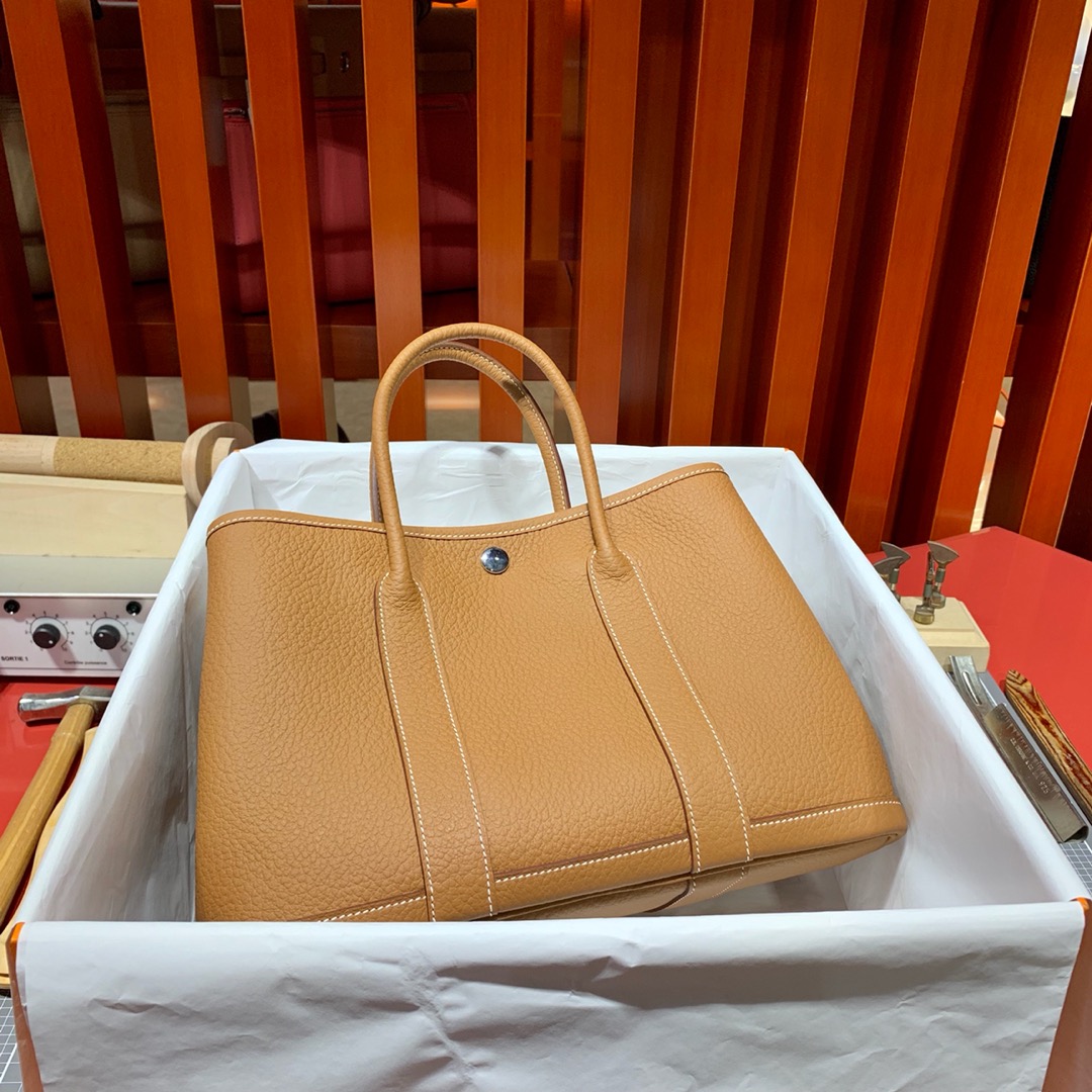 爱马仕花园包价格 Hermes Garden Party30cm CK37土黄色Negonda皮 银扣