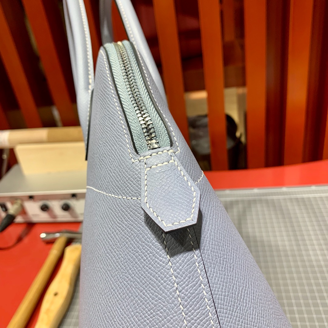 爱马仕保龄球包价格 Hermes Bolide31CM 亚麻蓝Epsom皮 银扣