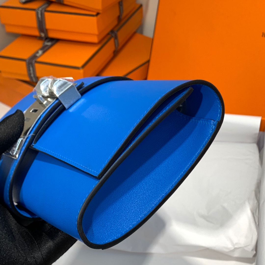 Hermes CDC手包 爱马仕坦桑尼亚蓝Swift牛皮Medor Clutch晚宴包 银扣