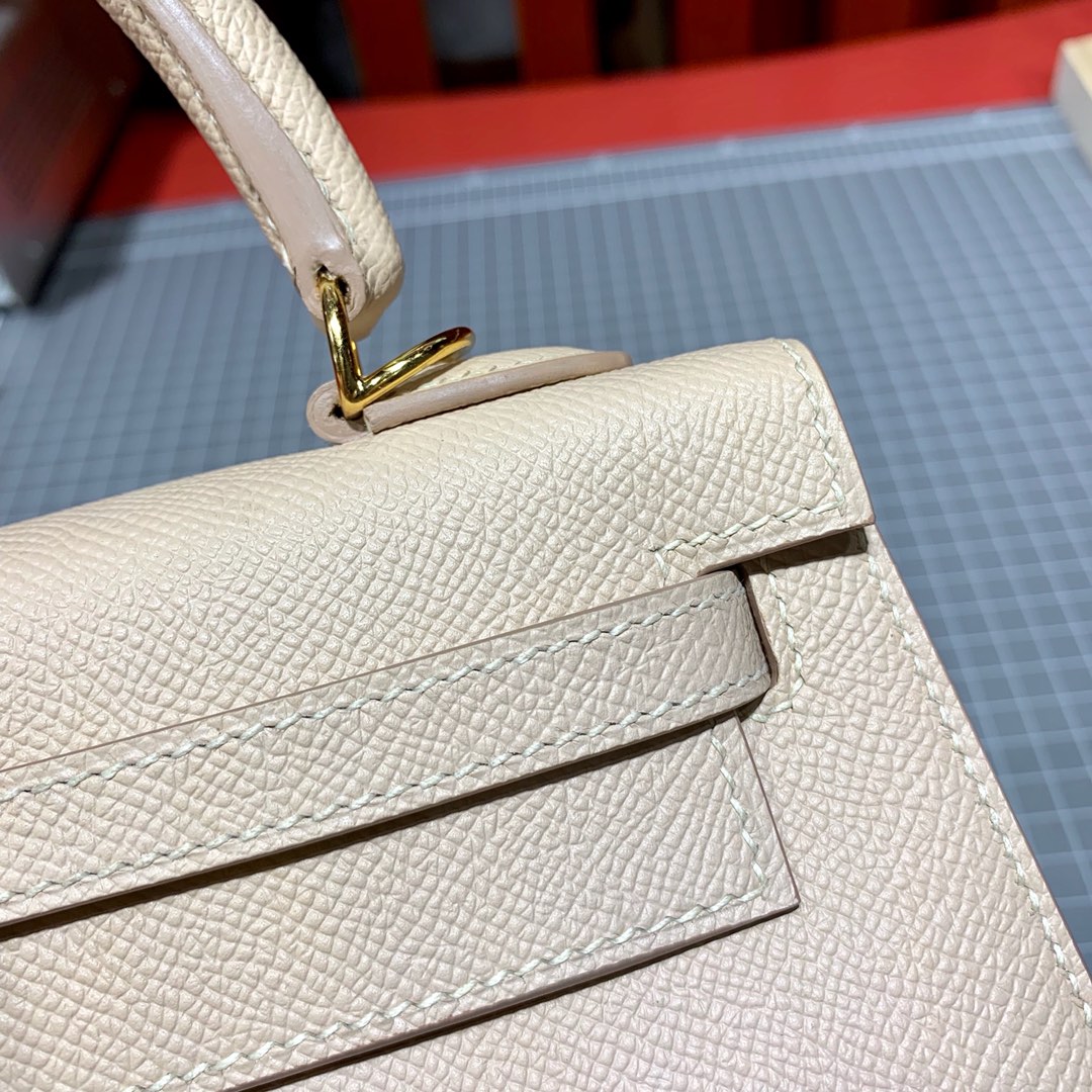 现货 爱马仕凯莉包 Hermes Kelly25cm P1蔷薇粉原厂Epsom皮 金扣