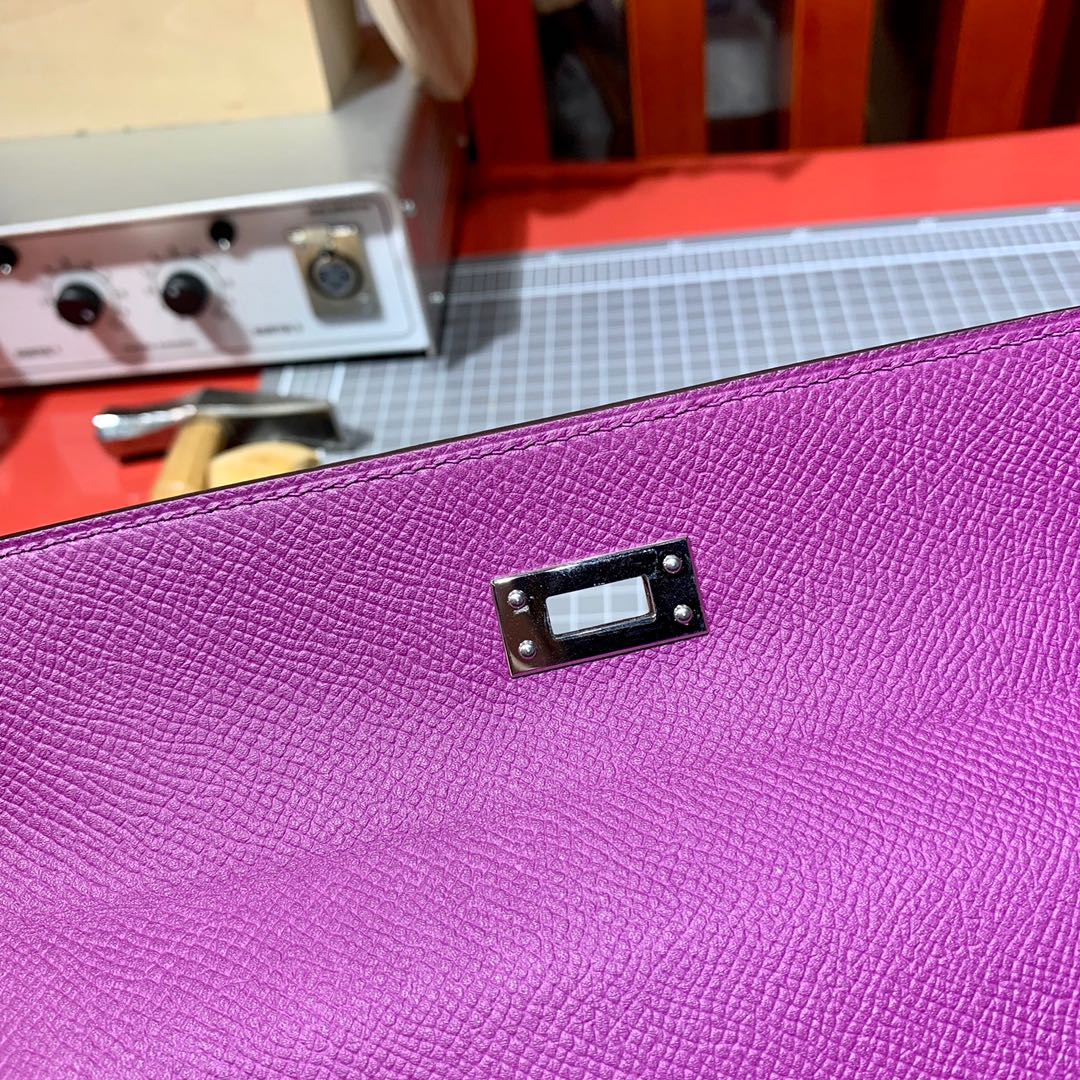 爱马仕凯莉包尺寸 Hermes Kelly25cm P9海葵紫Epsom皮 金银扣