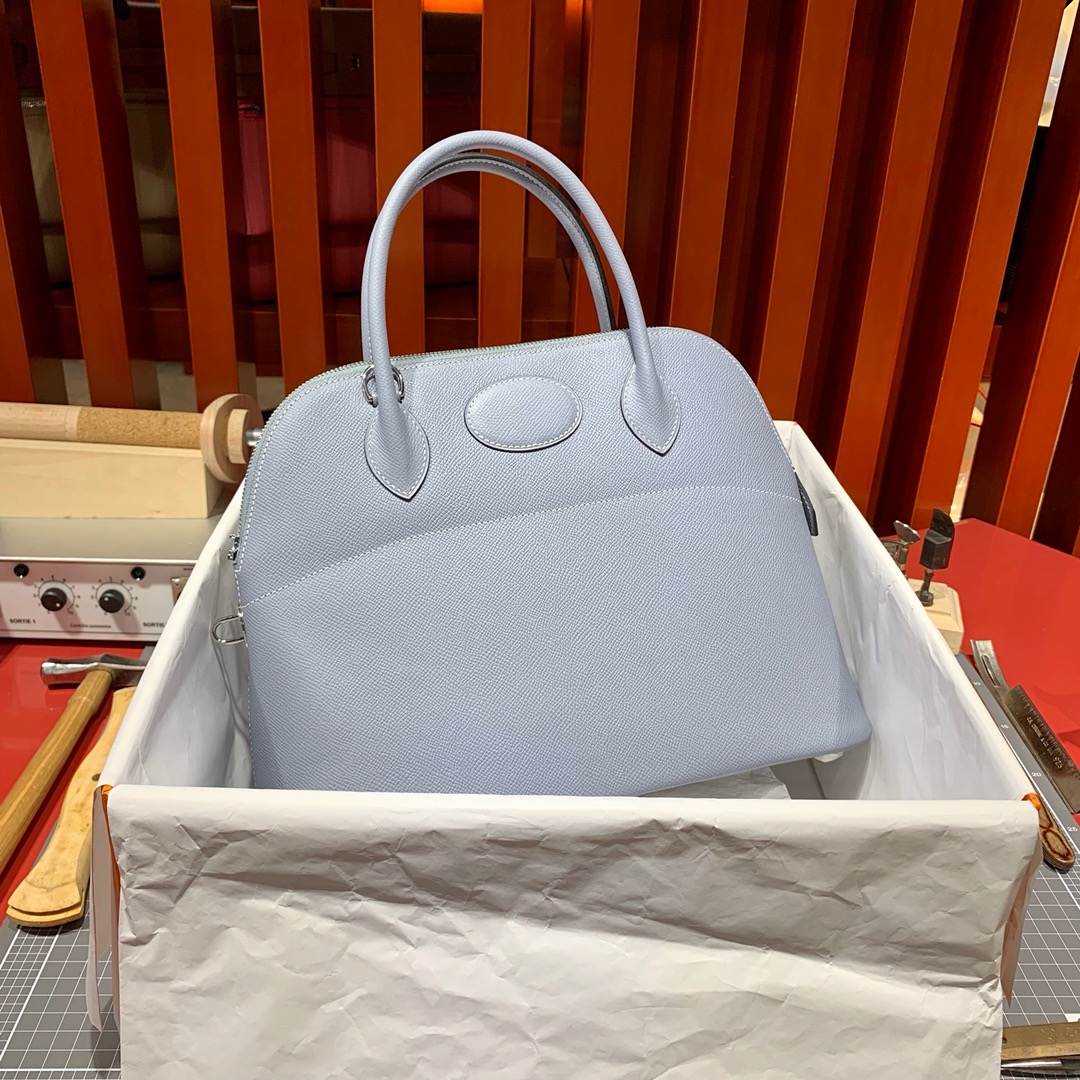 爱马仕保龄球包价格 Hermes Bolide31CM 亚麻蓝Epsom皮 银扣