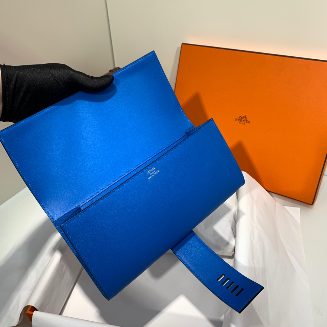 Hermes CDC手包 爱马仕坦桑尼亚蓝Swift牛皮Medor Clutch晚宴包 银扣