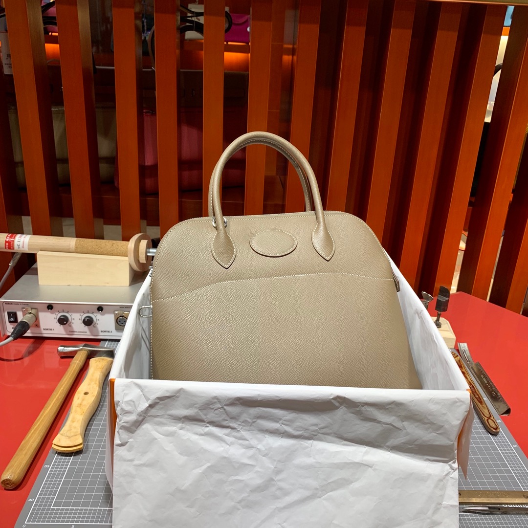 现货 爱马仕保龄球包 Hermes大象灰Epsom牛皮Bolide31CM 银扣