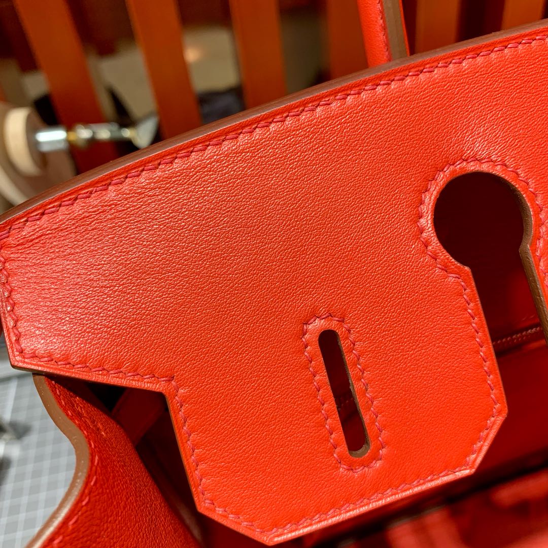 Hermes Birkin30CM 爱马仕S3心红色Swift牛皮苏格兰铂金包 银扣