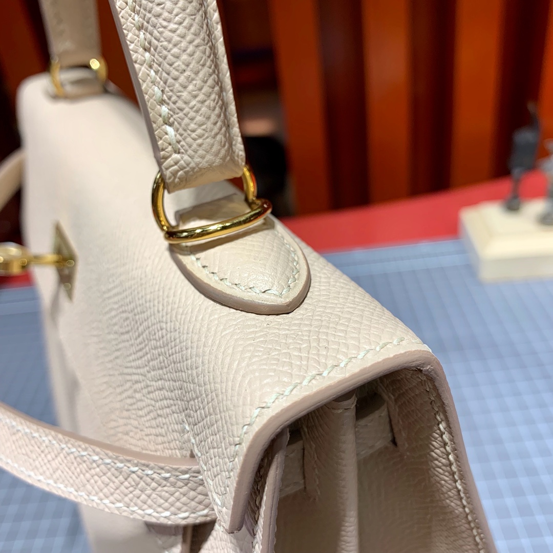 现货 爱马仕凯莉包 Hermes Kelly25cm P1蔷薇粉原厂Epsom皮 金扣